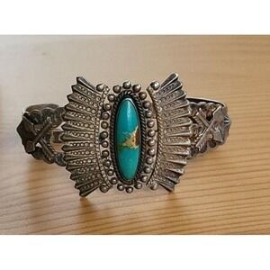 FRED HARVEY Era Turquoise & Sterling Arrows Cuff Bracelet Rare Vintage